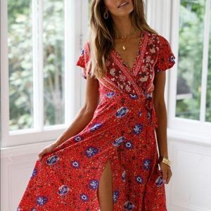V-neck Bohemian Printing Long Dress